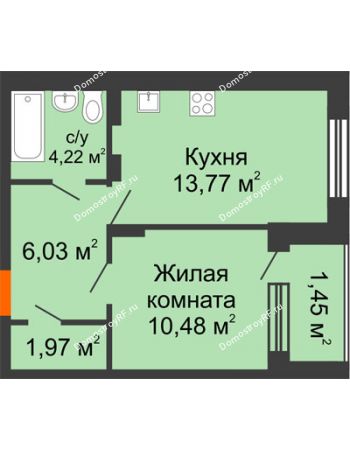 1 комнатная квартира 37,92 м² в ЖК Суворов-Сити, дом 1 очередь секция 6-13