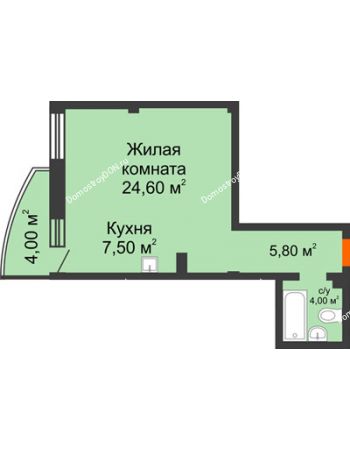 1 комнатная квартира 43,1 м² - ЖК Южная Башня