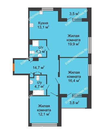 3 комнатная квартира 82,8 м² - ЖК Дом мечты