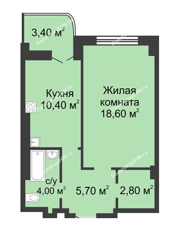 1 комнатная квартира 43,2 м² - ЖК 8 марта