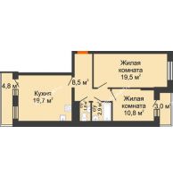 2 комнатная квартира 67,1 м² в ЖК Парк Победы, дом Литер 2 - планировка