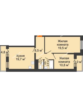 2 комнатная квартира 67,1 м² в ЖК Парк Победы, дом Литер 2