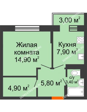 1 комнатная квартира 37,8 м² в ЖК Жюль Верн, дом № 1, корпус 1