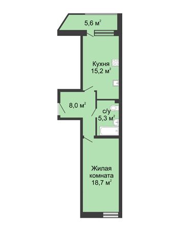 1 комнатная квартира 52,9 м² в ЖК Монолит, дом № 89, корп. 3