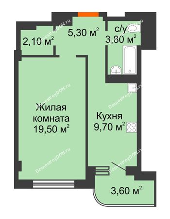 1 комнатная квартира 44 м² в ЖК Парк Островского 2, дом № 1