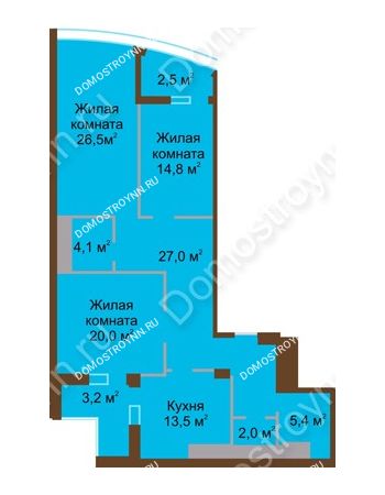 3 комнатная квартира 119 м² в ЖК Монолит, дом № 89, корп. 1, 2