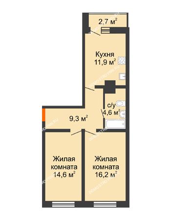 2 комнатная квартира 57,95 м² в ЖК Корабли, дом № 54