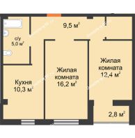 2 комнатная квартира 57,5 м² в ЖК На Ватутина, дом ГП 1.1,1.2,1.3 - планировка