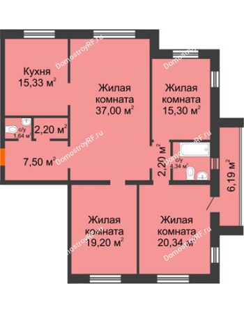 4 комнатная квартира 125,05 м² в ЖК На Гнаровской, дом № 12 корпус 9