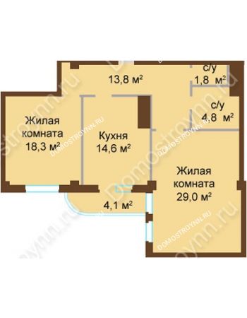2 комнатная квартира 86,4 м² - ЖК Бояр Палас