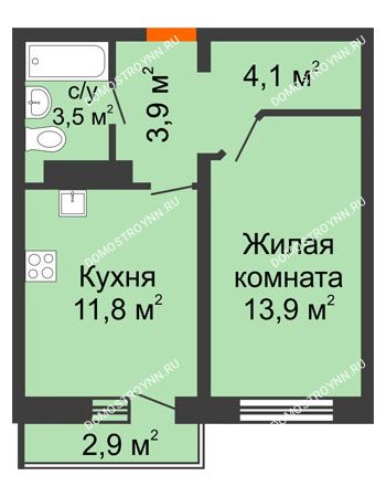 1 комнатная квартира 38,07 м² в ЖК Корабли, дом № 54