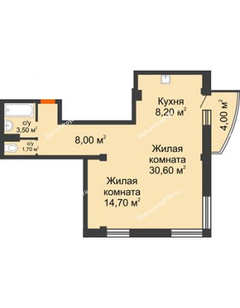 2 комнатная квартира 67,9 м² - ЖК Южная Башня