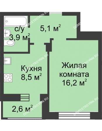 1 комнатная квартира 35 м² в ЖК Аквамарин, дом №2