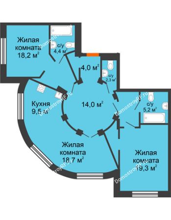 3 комнатная квартира 104,5 м² в Архитектурный Ансамбль Вознесенский, дом Собенникова