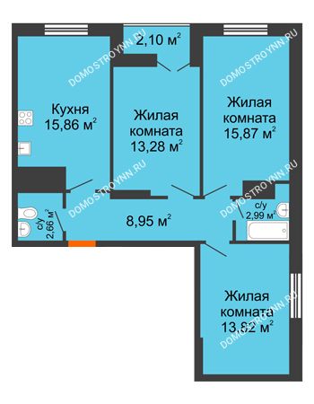 3 комнатная квартира 75,53 м² - ЖК Комарово
