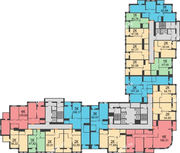Планировка 11 этажа в доме корпус А, блок-секция 1,2,3 в ЖК Столичный