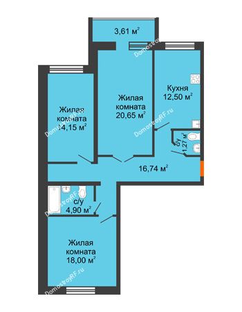 3 комнатная квартира 90,51 м² в ЖК NOVELLA	, дом № 5, секции 1,2