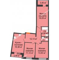 3 комнатная квартира 78,14 м² в ЖК Ватсон, дом № 7 - планировка