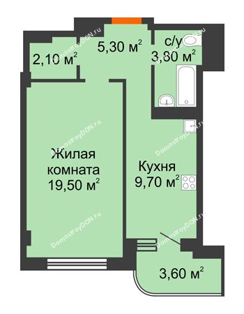 1 комнатная квартира 44 м² в ЖК Парк Островского 2, дом № 1