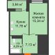 1 комнатная квартира 40,46 м², ЖК Командор - планировка