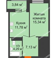 1 комнатная квартира 40,46 м², ЖК Командор - планировка