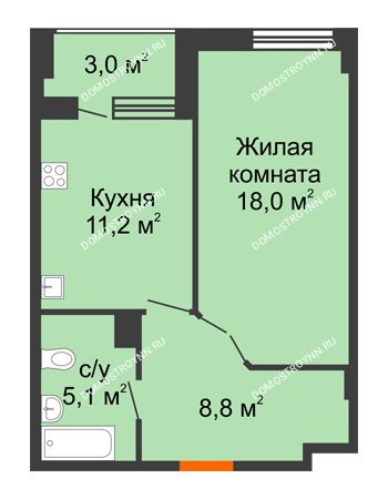 1 комнатная квартира 44,6 м² в ЖК Квартет, дом № 3