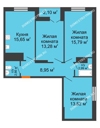 3 комнатная квартира 75,24 м² - ЖК Комарово