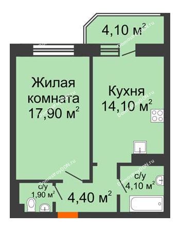 1 комнатная квартира 44,8 м² в ЖК Звездный, дом № 6