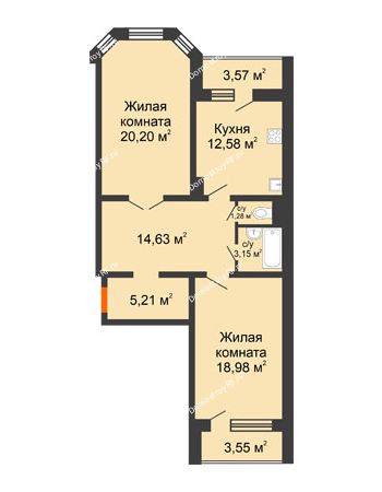 2 комнатная квартира 79,59 м² - Жилой дом: №23 в мкр. Победа