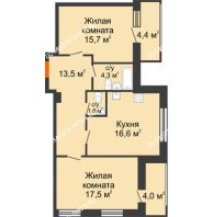 2 комнатная квартира 73,6 м² в ЖК Подкова на Родионова, дом № 2 - планировка