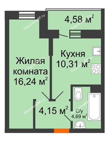 1 комнатная квартира 37,68 м² в ЖК Россинский парк, дом Литер 1