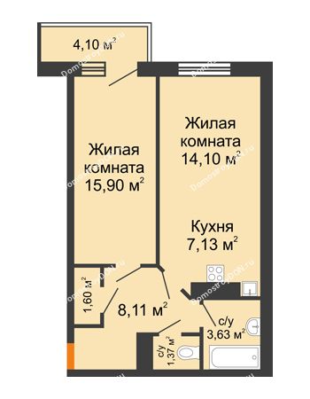 2 комнатная квартира 53,07 м² в ЖК Сокол на Оганова, дом Литер 2