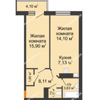 2 комнатная квартира 53,07 м² в ЖК Сокол на Оганова, дом Литер 2 - планировка
