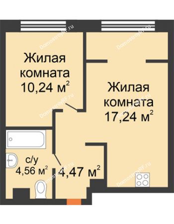 2 комнатная квартира 36,51 м² в ЖК Европейский берег, дом ГП-9 "Дом Монако"
