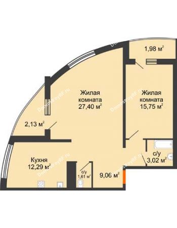 2 комнатная квартира 73,24 м² в ЖК Фамилия, дом Литер 1