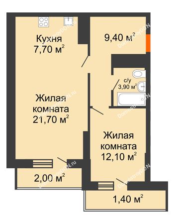 2 комнатная квартира 59,2 м² - ЖК Клубный дом на Мечникова