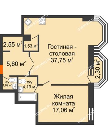 2 комнатная квартира 70,99 м² - ЖК Дом на Гребешке