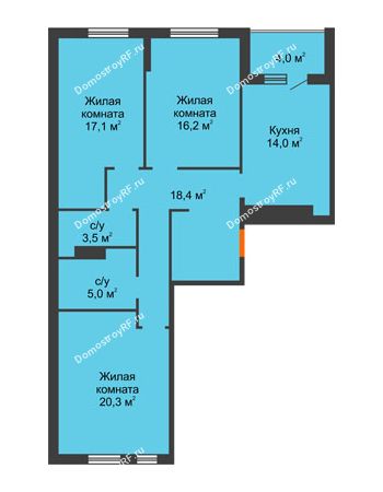3 комнатная квартира 94,5 м² в ЖК Айвазовский City, дом ГП 2 Дом «Средиземный»