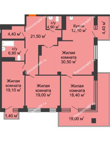 3 комнатная квартира 101,2 м² в ЖК Взлетная 7, дом 1-2 корпус