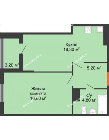 1 комнатная квартира 48,3 м² в ЖК Квартет, дом Литер 4