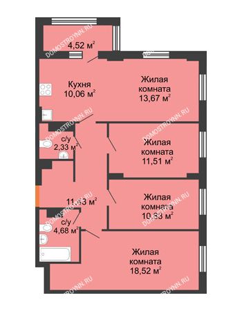 4 комнатная квартира 85,29 м² - ЖК Каскад на Ленина