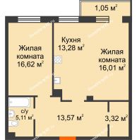 2 комнатная квартира 68,96 м² в ЖК Норма, дом № 2 - планировка