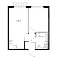 1 комнатная квартира 36,4 м² в ЖК Савин парк, дом корпус 1 - планировка