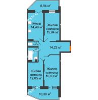 3 комнатная квартира 87,99 м² в ЖК Россинский парк, дом Литер 2 - планировка