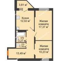 2 комнатная квартира 60,07 м² в ЖК Московский, дом дом 1 - планировка