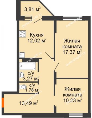2 комнатная квартира 60,07 м² в ЖК Московский, дом дом 1