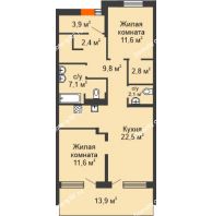 2 комнатная квартира 87,7 м² в Микрорайон Видный	, дом ГП-22 - планировка
