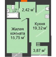 2 комнатная квартира 43,2 м² в ЖК Набережный квартал, дом ГП-4 - планировка