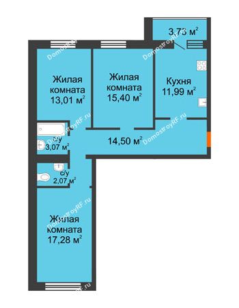 3 комнатная квартира 81,05 м² в ЖК Новая Самара, дом № 43