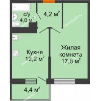 1 комнатная квартира 38,2 м² в ЖК Отражение, дом Литер 1.2 - планировка